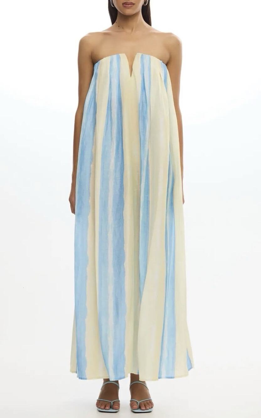 Strapless Maxi Dress in Blue and Cream